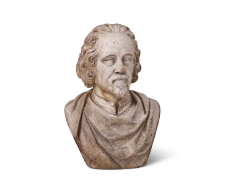 CIRCLE OF LOUIS-FRANÇOIS ROUBILIAC (1702-1762) A CARVED MARBLE PORTRAIT BUST OF SIR FRANCIS BACON (1561-1626)  LATE 18TH CENT
