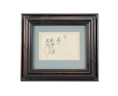 FRENCH SCHOOL (19TH CENTURY) A YOUNG MAN PLAYING THE PIANO FOR THREE GIRLS AND A MAN Pencil on paper 14 x 20.5cm (5½ x 8 in.)