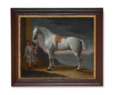 ROBERT BYNG (BRITISH 1666-1720) 'CARPENTER', LORD CRAVEN'S HUNTER, HELD BY A PAGE Oil on canvas Inscribed 'Carpenter/ the Lor