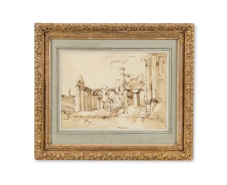 ITALIAN SCHOOL (18TH CENTURY) STUDY OF CLASSICAL RUINS  Pen and ink on paper   19 x 26.5cm (7¼ x 10¼ in.)   Condition Report: