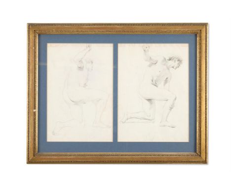 ITALIAN SCHOOL (19TH CENTURY) TWO STUDIES OF KNEELING MALE NUDES Black chalk on paper, in common mount Each 24 x 16cm (9¼ x 6