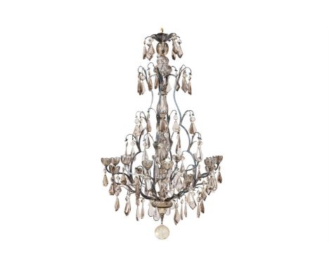 A SILVERED, GILT AND AMETHYST CRYSTAL GLASS HUNG TWENTY FOUR LIGHT CHANDELIER  FRENCH, LATE 19TH CENTURY   With central stem 