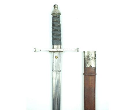 A Royal Scots Field Officer's Broadsword, 84cm double fullered blade etched with scrolling foliage, laurel wreaths, thistles 