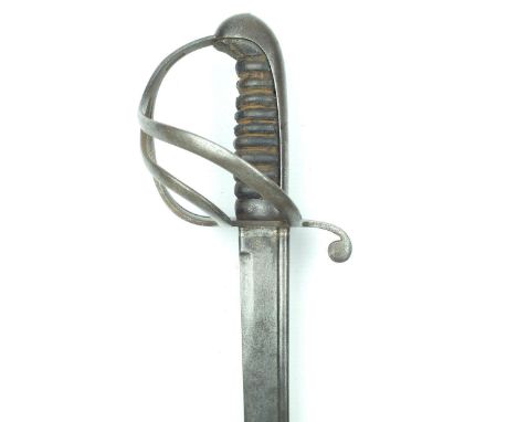 An Indian Army 1821 Pattern Light Cavalry Trooper's sword, 84.5cm pipe backed blade with spear point, struck with a maker's m