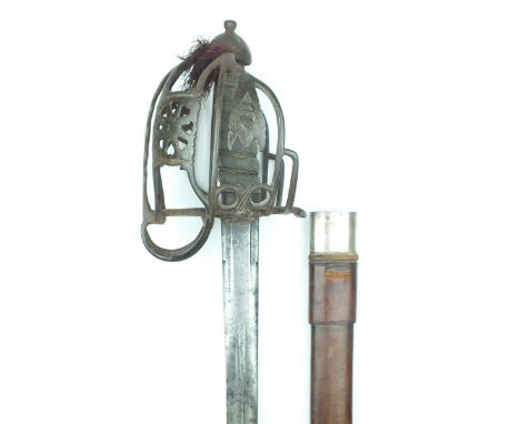 A pre-Crimean Scottish basket hilted Officer's sword to the 93rd or Sutherland Highlanders, 82cm doubled fullered blade by W.