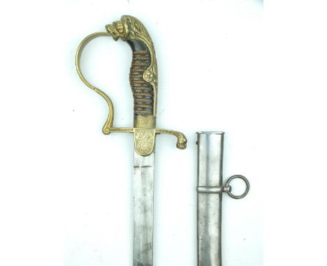 An Imperial German Officer's sword, 77cm slightly curved blade etched with scrolling foliage and stands of arms, regulation b