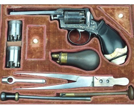 A fine cased five shot percussion Imperial Patent Revolver, 3.75inch sighted octagonal barrel, inlaid in gold IMPERIAL PATENT