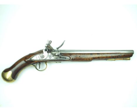 A flintlock Long Sea Service pistol, 12inch barrel, border engraved lock stamped with a crown over GR and TOWER across the ta