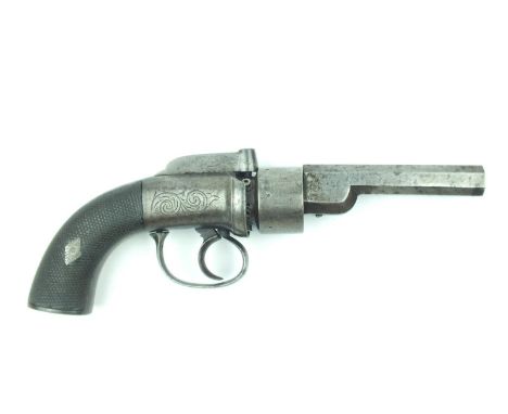 A percussion six-shot transitional revolver, 4inch octagonal barrel engraved IMPROVED REVOLVER, border and scroll engraved ro