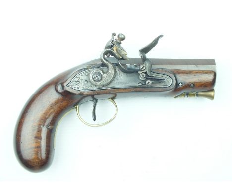 An Irish 12-bore flintlock travelling or man-stopper pistol by McDermott of Dublin, 3.5inch slightly swamped octagonal damasc