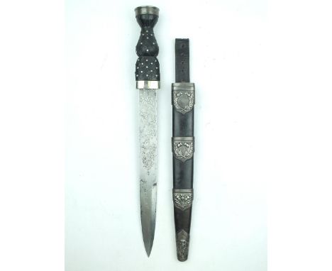 An unusual Victorian Piper's dirk with etched blade, 30cm blade by ROBT MOLE & SONS, Makers, Birmingham, etched with a large 