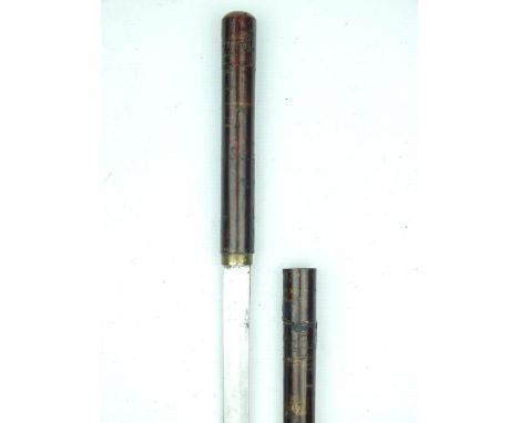 A late 19th Century Japanese (?) lacquered sword stick, 51.5cm Japanese style blade, the handle and case both wrapped in Birc