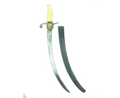 A Georgian Naval Officer's dirk, 40cm sharply curved blade, patinated, recurved copper gilt crossguard with acanthus scroll l