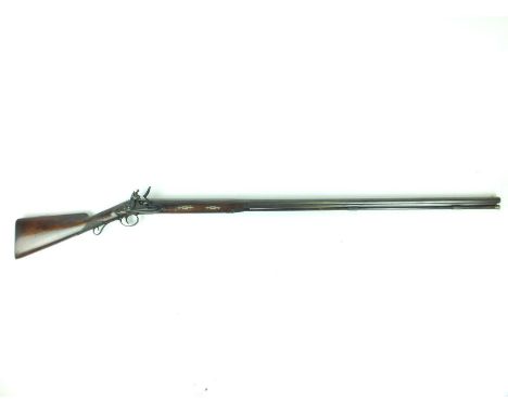 A 14-bore flintlock sporting gun by Bishop, 44.5inch sighted two-stage barrel, border and scroll engraved lock signed Bishop,