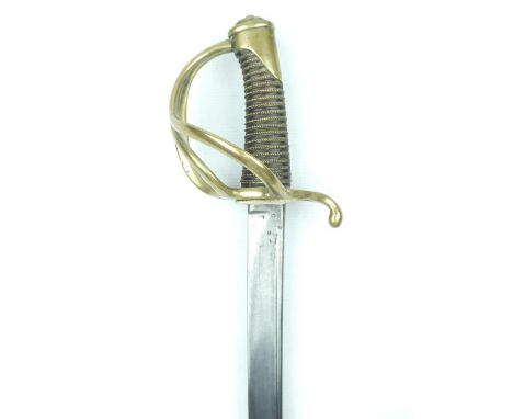 A French Model 1816 Cavalry Trooper's sword, 91cm slightly curved piped back blade dated 1819 on the back edge, regulation br