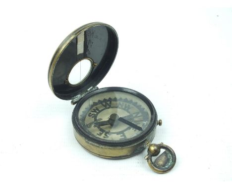A brass Field Compass from the estate of Field Marshal Garnet Joseph Wolseley, the brass lid with glazed line of sight panel,