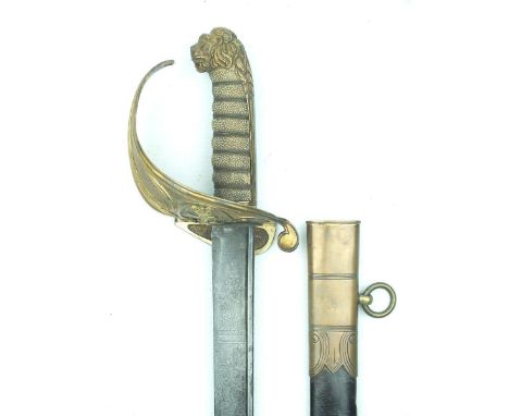 An 1827 Pattern Royal Naval Officer's sword, 79cm pipe-backed blade with spear point by SALTER Sword Cutler to the Duke of Su