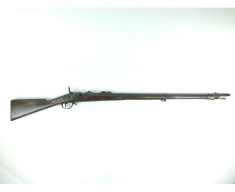 A Belgian Albini-Braendlin 11mm obsolete calibre service rifle, 33.5inch sighted barrel fitted with ramp and ladder rear sigh