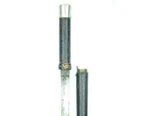 A 19th Century sword stick of Eastern origin, 75cm flattened diamond section blade, the handle with bi-metal dragon ferrule, 