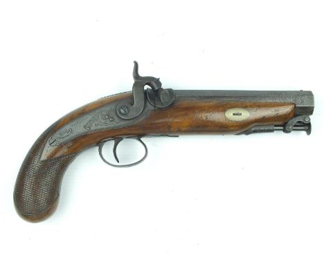 A 16-bore percussion travelling pistol by Hewson, 5.5inch sighted octagonal barrel engraved LONDON on the top flat, border an