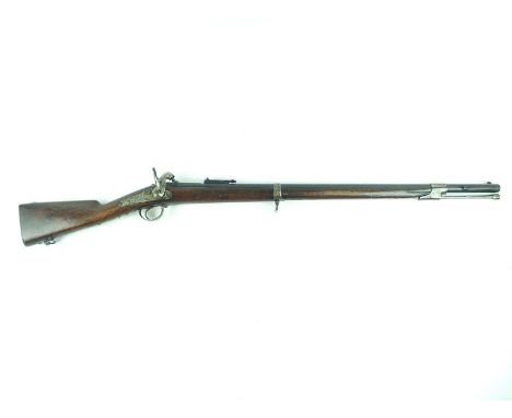 A Belgian Model 1853 percussion service rifle, 34inch barrel fitted with ramp and ladder rear sights, the lock marked Mre Imp