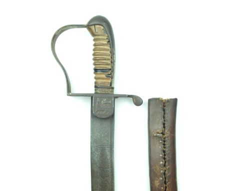 A rare Ethiopian Menelik II King's Guard Sword, 82cm curved fullered blade profusely etched with scrolling foliage and stands