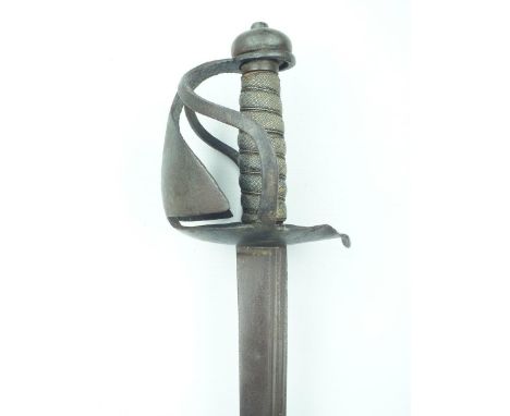 A scarce mid-18th Century Dragoon's backsword, 81cm double fullered blade with an inspection stamp or rack number 5 at the fo