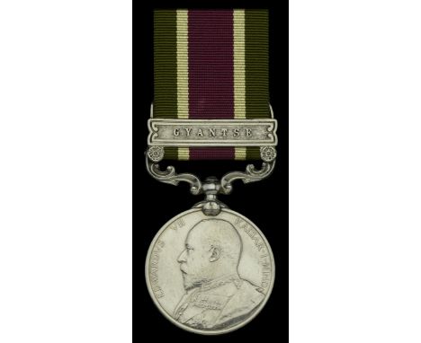 A very rare ‘casualty’ Tibet Medal awarded to Lance-Corporal H. Prentice, Royal Fusiliers, who was wounded in action during t