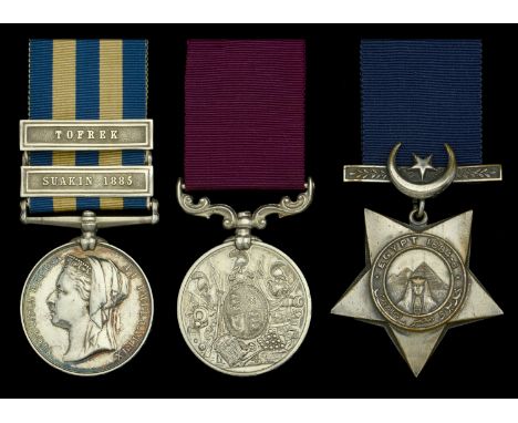 Three: Private J. Harvey, 5th Lancers  Egypt and Sudan 1882-89, undated reverse, 2 clasps, Suakin 1885, Tofrek (1758. Pte. J.