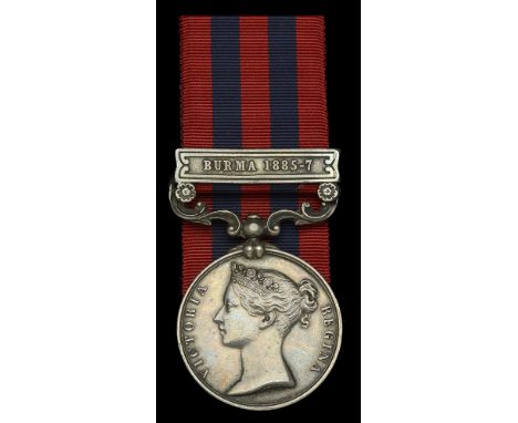 India General Service 1854-95, 1 clasp, Burma 1885-7 (Lieutt. R. M. Barrington. 1st. Bn. Hamps. R.) good very fine £240-£280 