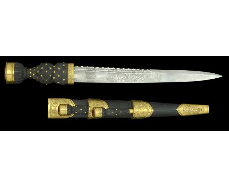 A 72nd (Duke of Albany’s Own) Highlanders Dirk. A Fine Officer’s gilt Dirk c.1855-81, bright etched 300mm blade toothed back 