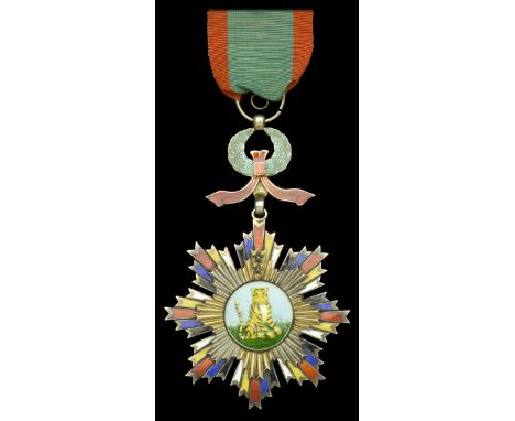 China, Republic, Order of the Striped Tiger, Fifth Class breast badge, 93mm including wreath suspension x 63mm, silver-gilt a