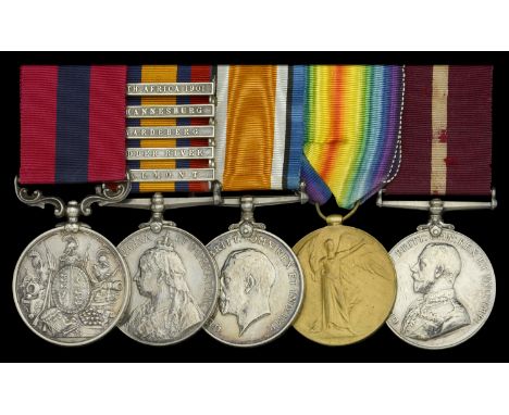 A fine Boer War ‘Modder River’ D.C.M. group of five awarded to Bombardier A. Bentley, 75th Battery, Royal Field Artillery, la