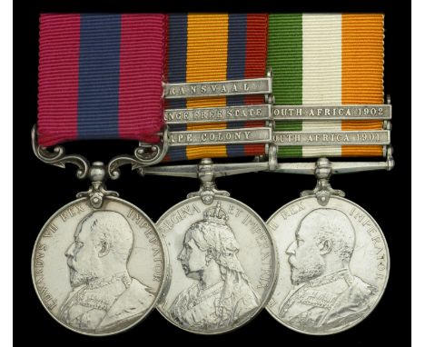 A Boer War D.C.M. group of three awarded to Regimental Sergeant Major D. Pringle, 44th (Suffolk) Company, 12th Battalion, Imp