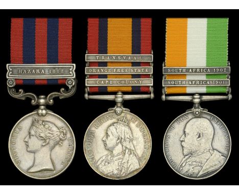 Three: Colour Sergeant E. Plumb, Suffolk Regiment  India General Service 1854-95, 1 clasp, Hazara 1888 (535 Corpl E. Plumb 1s