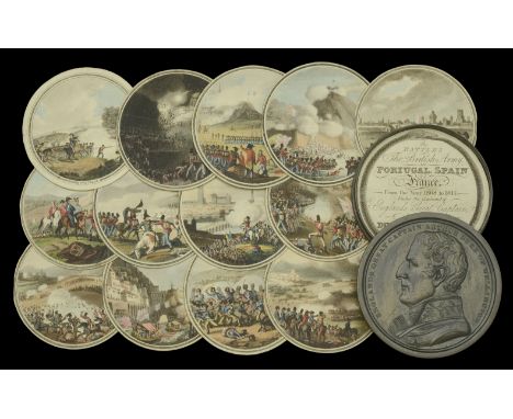 The Battles of the British Army in Portugal, Spain, and France.â€¨A set of 13 hand-coloured circular aquatint views of the Ba