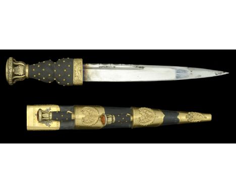 A Cape Town Highlanders Dirk. A Fine Officer’s gilt Dirk c.1890, engraved 165mm plain blade with single fuller toothed back e