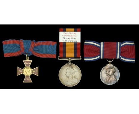 A rare Boer War R.R.C. group of three awarded to Matron Miss Ada M. M. W. Whiteman  Royal Red Cross, 1st Class, V.R., silver-