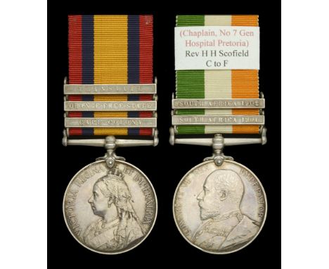 Pair: Reverend H. H. Scofield, Chaplain, No. 7 General Hospital, Pretoria  Queen’s South Africa 1899-1902, 3 clasps, Cape Col