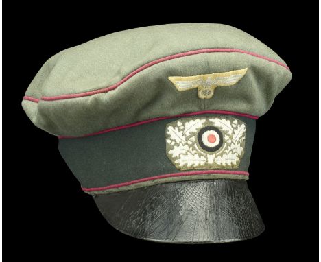 A German Second World War Army Smoke Troop Officers Crusher Cap. A scarce waffenfarbe in carmine for the smoke or chemical wa