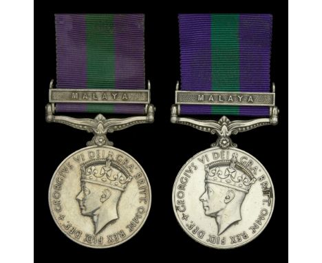 General Service 1918-62, 1 clasp, Malaya, G.VI.R. (2) (22646609 Pte. B. Russell. Suffolk.; 22787808 Pte. G. R. Rice. Suffolk.