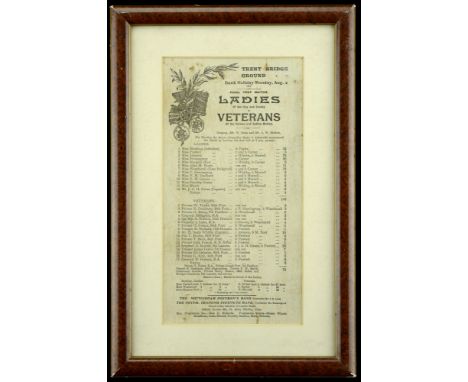 An interesting Cricket scorecard for a match between the Ladies of the City and County of Nottingham, and Veterans of the Cri