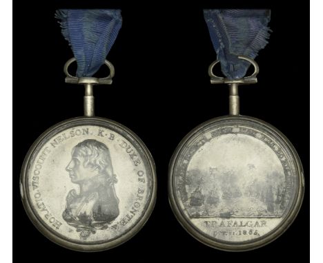 Matthew Boulton’s Medal for Trafalgar 1805, white metal, contained in unmarked silver glazed watch case with integral post an