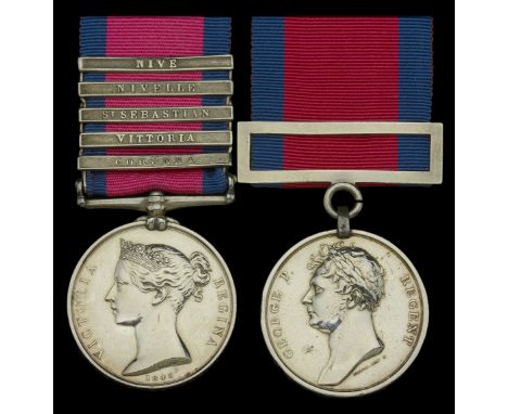 Pair: Clerk of Stores John J. Mc Bean, Field Train, Royal Foot Artillery   Military General Service 1793-1814, 5 clasps, Coru