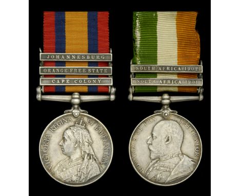 Pair: Private F. B. Manby, Suffolk Regiment  Queen’s South Africa 1899-1902, 3 clasps, Cape Colony, Orange Free State, Johann