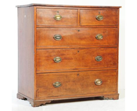 A George III 19th century mahogany chest of drawers. Rectangular form with bordered top, configuration of two over three draw