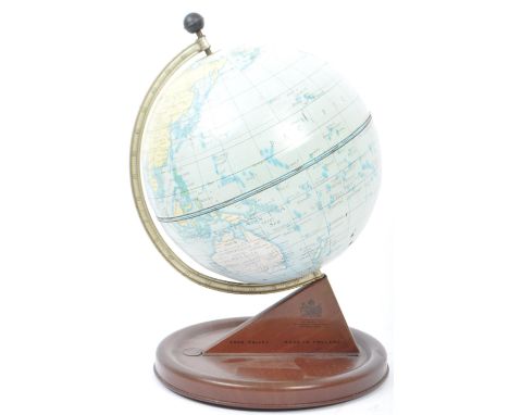 Chad Valley - A vintage mid 20th century circa 1950s Chad Valley desk top world globe, having chrome frame on a brown metal b