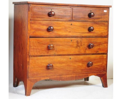 A 19th century George III flame mahogany straight fronted two over three chest of drawers having bracket feet with knob handl