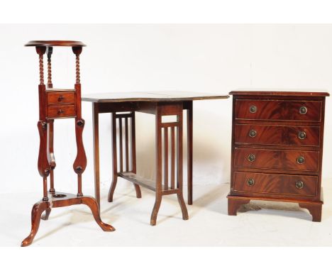 A 20th century Queen Anne revival mahogany pedestal chest of drawers raised on bracket feet together with a hardwood mahogany