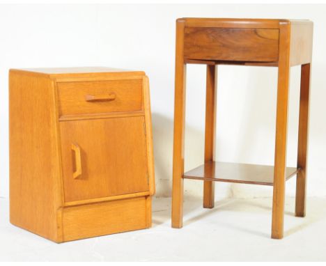 A vintage mid century art deco side table together with a G-Plan golden oak bedside cabinet / table. Art Deco side table with